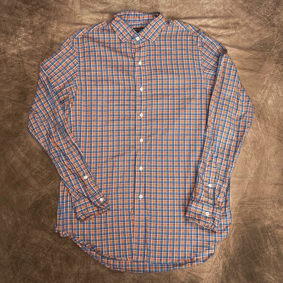Polo Ralph Lauren Checkered Plaid Button Up Shirt Long Sleeve Blue Orange Preppy - Picture 1 of 7